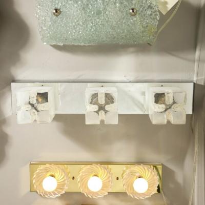  Mazzega Murano Mid Century Hand Blown Murano Glass Polished Nickel Vanity Light by Mazzega