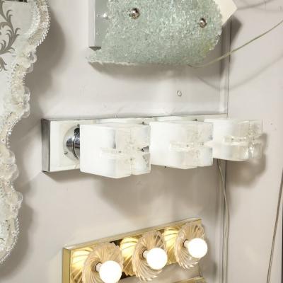  Mazzega Murano Mid Century Hand Blown Murano Glass Polished Nickel Vanity Light by Mazzega