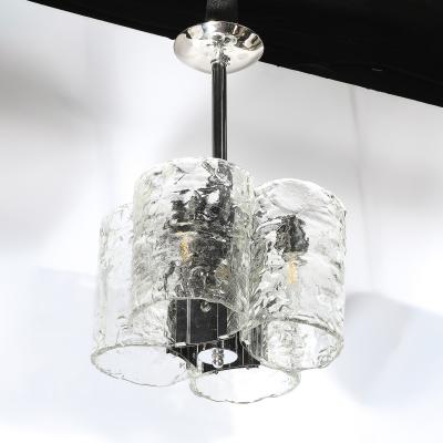  Mazzega Murano Mid Century Hand Blown Murano Mottled Glass Nickel Chandelier by Mazzega