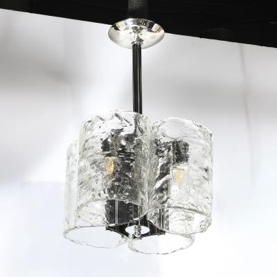  Mazzega Murano Mid Century Hand Blown Murano Mottled Glass Nickel Chandelier by Mazzega
