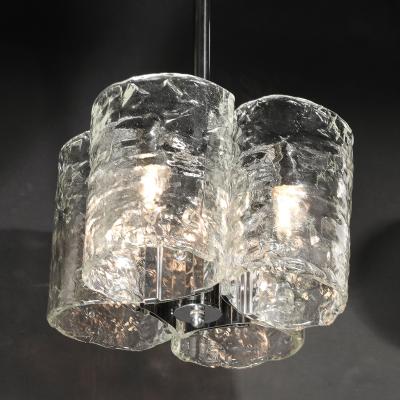  Mazzega Murano Mid Century Hand Blown Murano Mottled Glass Nickel Chandelier by Mazzega