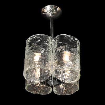  Mazzega Murano Mid Century Hand Blown Murano Mottled Glass Nickel Chandelier by Mazzega