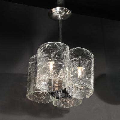 Mazzega Murano Mid Century Hand Blown Murano Mottled Glass Nickel Chandelier by Mazzega