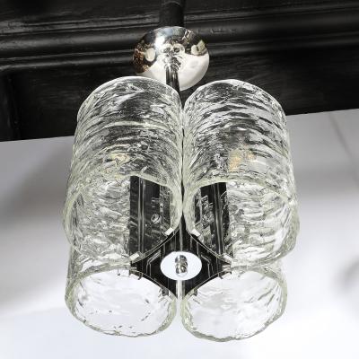  Mazzega Murano Mid Century Hand Blown Murano Mottled Glass Nickel Chandelier by Mazzega