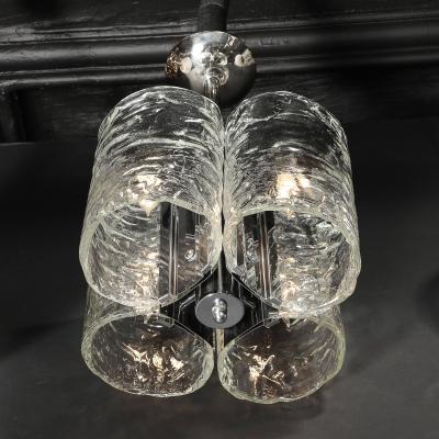 Mazzega Murano Mid Century Hand Blown Murano Mottled Glass Nickel Chandelier by Mazzega
