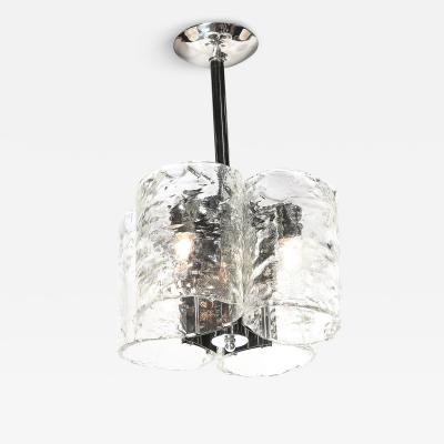  Mazzega Murano Mid Century Hand Blown Murano Mottled Glass Nickel Chandelier by Mazzega