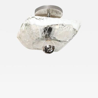  Mazzega Murano Mid Century Hand Blown Murano Mottled White Glass Semi Flush Mount by Mazzega