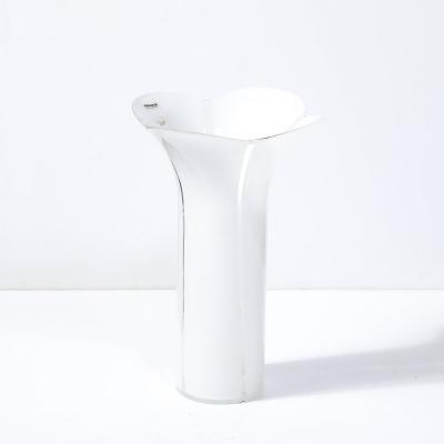  Mazzega Murano Mid Century Hand Blown White Murano Glass Geometric Flower Vase signed Mazzega