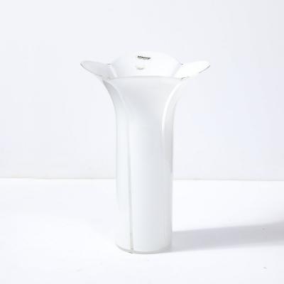  Mazzega Murano Mid Century Hand Blown White Murano Glass Geometric Flower Vase signed Mazzega