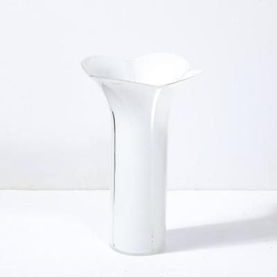  Mazzega Murano Mid Century Hand Blown White Murano Glass Geometric Flower Vase signed Mazzega