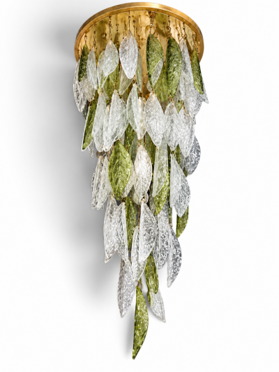  Mazzega Murano Mid Century Italian Murano Glass Palmette Chandelier by Mazzega
