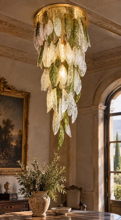  Mazzega Murano Mid Century Italian Murano Glass Palmette Chandelier by Mazzega