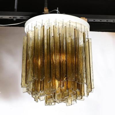 Mazzega Murano Mid Century Modern Rectilinear Hand Blown Smoked Amber Glass Mosaic by Mazzega