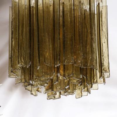 Mazzega Murano Mid Century Modern Rectilinear Hand Blown Smoked Amber Glass Mosaic by Mazzega