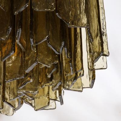 Mazzega Murano Mid Century Modern Rectilinear Hand Blown Smoked Amber Glass Mosaic by Mazzega