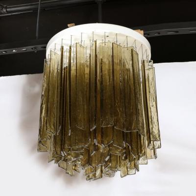 Mazzega Murano Mid Century Modern Rectilinear Hand Blown Smoked Amber Glass Mosaic by Mazzega