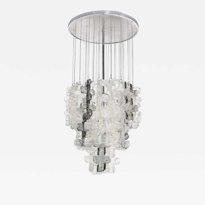  Mazzega Murano Mid Century Modernist Textural Clear Smoked Glass Chandelier by Mazzega