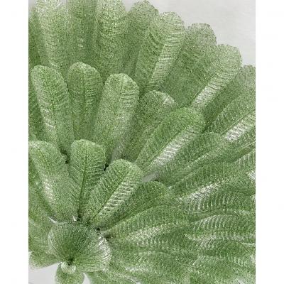  Mazzega Murano Monumental Imperial Luxury Venetian Green Leaves Graniglia Murano Glass Flush