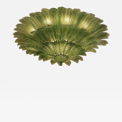  Mazzega Murano Monumental Imperial Luxury Venetian Green Leaves Graniglia Murano Glass Flush