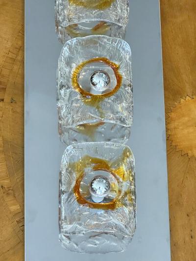  Mazzega Murano Murano ice glass and chrome wall light sconces by Mazzega