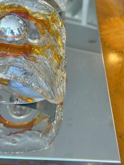  Mazzega Murano Murano ice glass and chrome wall light sconces by Mazzega