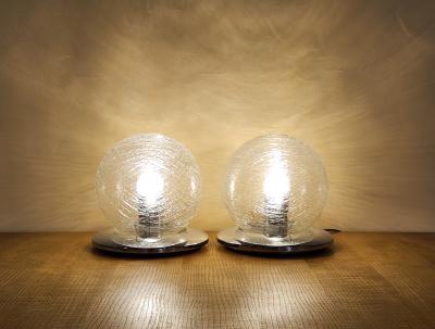  Mazzega Murano Pair Of Vintage Glass Murano Sphere Lamps 1970s