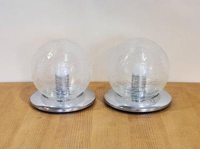  Mazzega Murano Pair Of Vintage Glass Murano Sphere Lamps 1970s