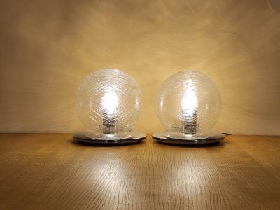  Mazzega Murano Pair Of Vintage Glass Murano Sphere Lamps 1970s