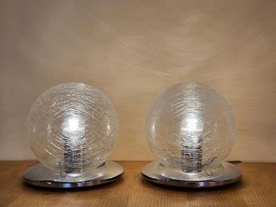  Mazzega Murano Pair Of Vintage Glass Murano Sphere Lamps 1970s
