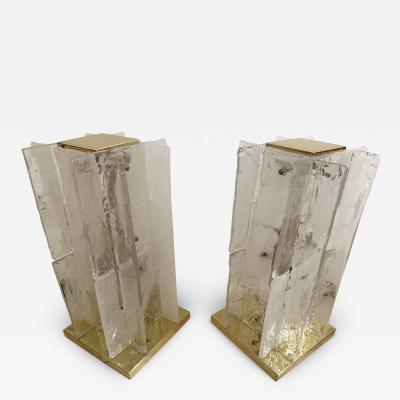  Mazzega Murano Pair of Brass and Murano Glass Lamps by Mazzega Italy 1970s