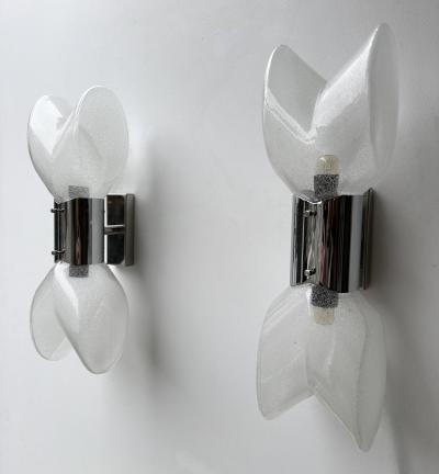  Mazzega Murano Pair of Metal Sconces Murano Glass by Aldo Nason for Mazzega Italy 1970s
