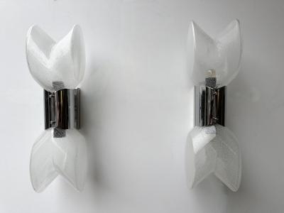  Mazzega Murano Pair of Metal Sconces Murano Glass by Aldo Nason for Mazzega Italy 1970s