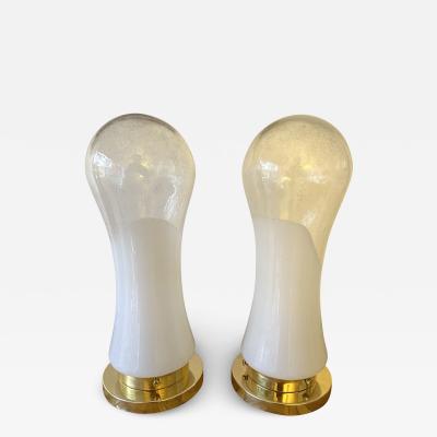  Mazzega Murano Pair of Murano Glass and Brass Lamps by Mazzega Italy 1970s