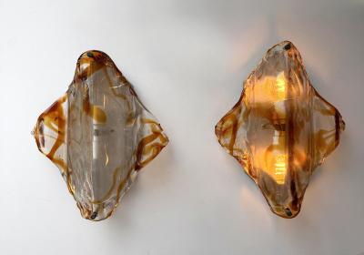  Mazzega Murano Pair of Sconces Amber Murano Glass by Mazzega Italy 1970s