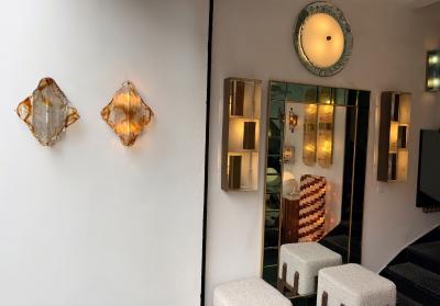  Mazzega Murano Pair of Sconces Amber Murano Glass by Mazzega Italy 1970s
