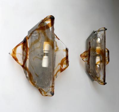  Mazzega Murano Pair of Sconces Amber Murano Glass by Mazzega Italy 1970s