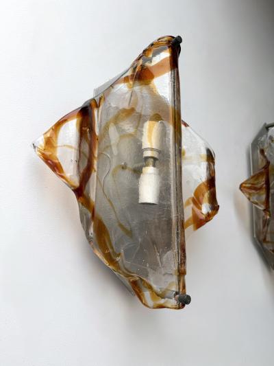  Mazzega Murano Pair of Sconces Amber Murano Glass by Mazzega Italy 1970s