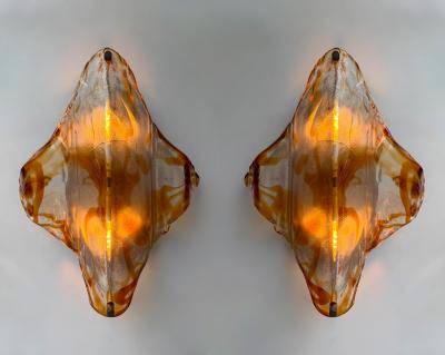  Mazzega Murano Pair of Sconces Amber Murano Glass by Mazzega Italy 1970s