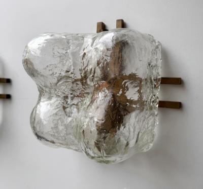  Mazzega Murano Pair of Sconces Blumpy Ice Murano Glass and Brass by Mazzega Italy 1970s