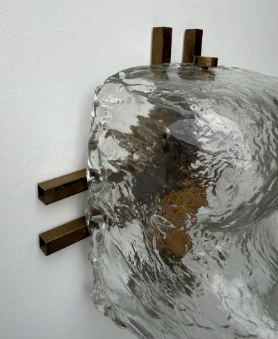  Mazzega Murano Pair of Sconces Blumpy Ice Murano Glass and Brass by Mazzega Italy 1970s