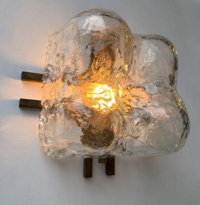  Mazzega Murano Pair of Sconces Blumpy Ice Murano Glass and Brass by Mazzega Italy 1970s