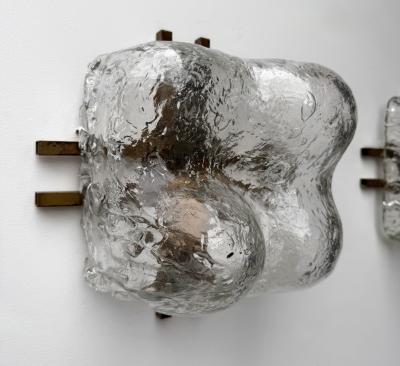  Mazzega Murano Pair of Sconces Blumpy Ice Murano Glass and Brass by Mazzega Italy 1970s