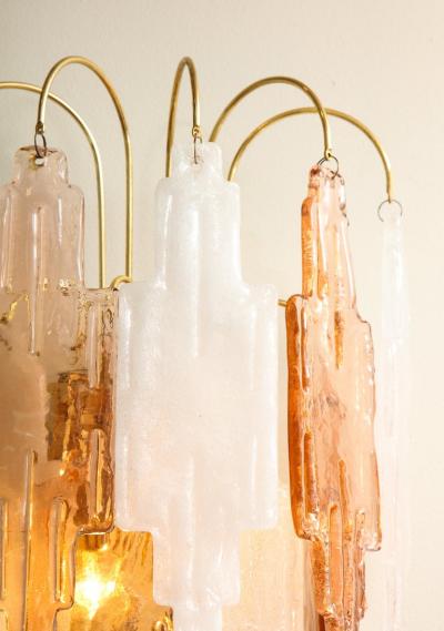  Mazzega Murano Pair of Vintage Murano Hanging Glass Wall Lights in Amber and Ice Frost