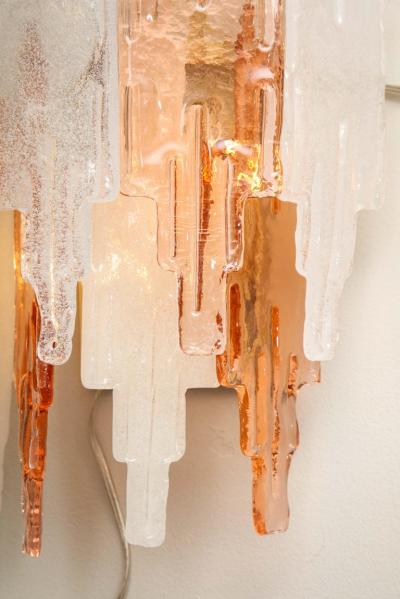  Mazzega Murano Pair of Vintage Murano Hanging Glass Wall Lights in Amber and Ice Frost