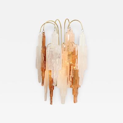  Mazzega Murano Pair of Vintage Murano Hanging Glass Wall Lights in Amber and Ice Frost