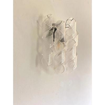 Mazzega Murano Set of 4 Transparent Ricci Murano Glass Wall Sconces in Mazzega Style