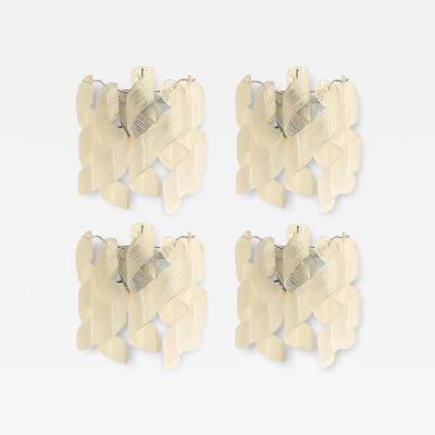  Mazzega Murano Set of 4 Transparent Ricci Murano Glass Wall Sconces in Mazzega Style