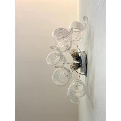 Mazzega Murano Set of 4 Transparent Ricci Murano Glass Wall Sconces in Mazzega Style