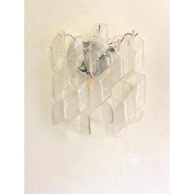  Mazzega Murano Set of 4 Transparent Ricci Murano Glass Wall Sconces in Mazzega Style