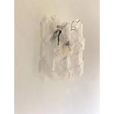  Mazzega Murano Set of 4 Transparent Ricci Murano Glass Wall Sconces in Mazzega Style